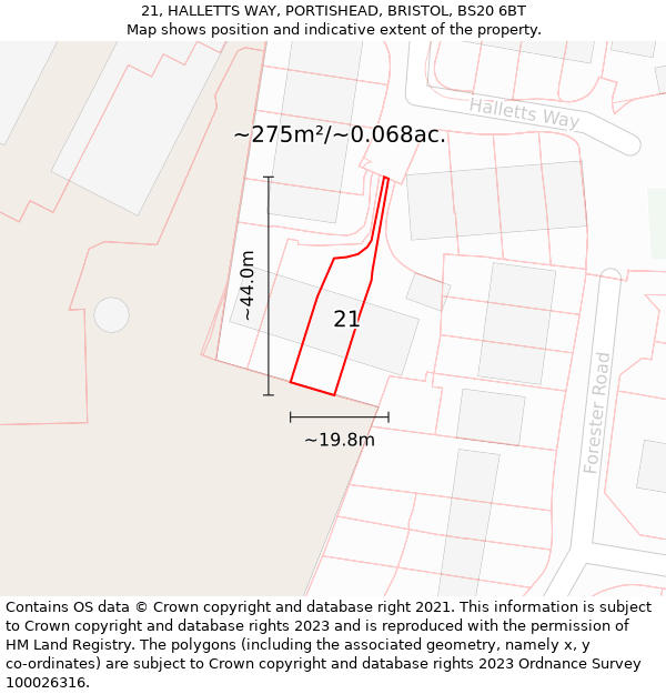 21, HALLETTS WAY, PORTISHEAD, BRISTOL, BS20 6BT: Plot and title map