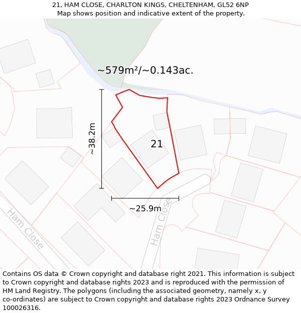 21, HAM CLOSE, CHARLTON KINGS, CHELTENHAM, GL52 6NP: Plot and title map