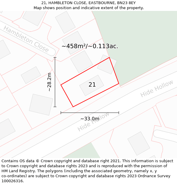 21, HAMBLETON CLOSE, EASTBOURNE, BN23 8EY: Plot and title map