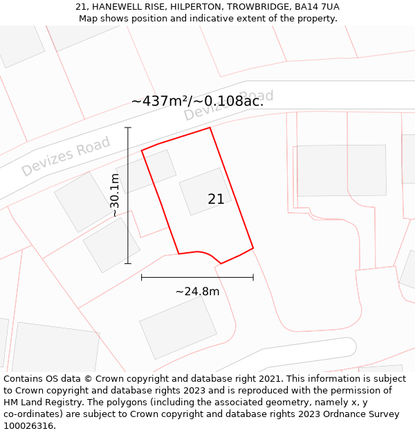 21, HANEWELL RISE, HILPERTON, TROWBRIDGE, BA14 7UA: Plot and title map