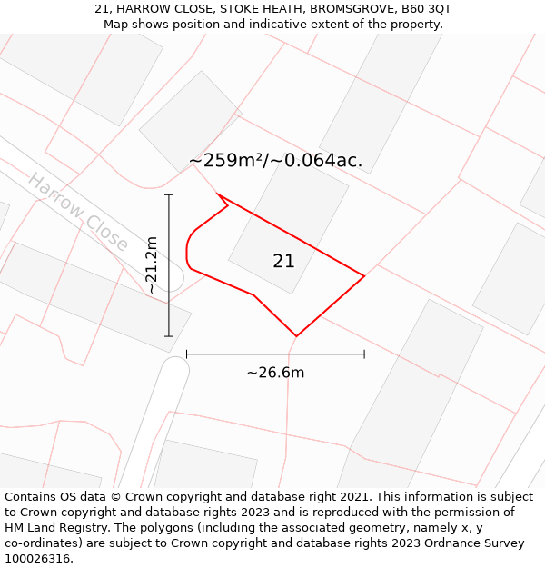 21, HARROW CLOSE, STOKE HEATH, BROMSGROVE, B60 3QT: Plot and title map