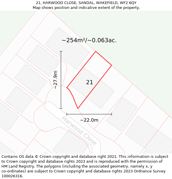 21, HARWOOD CLOSE, SANDAL, WAKEFIELD, WF2 6QY: Plot and title map