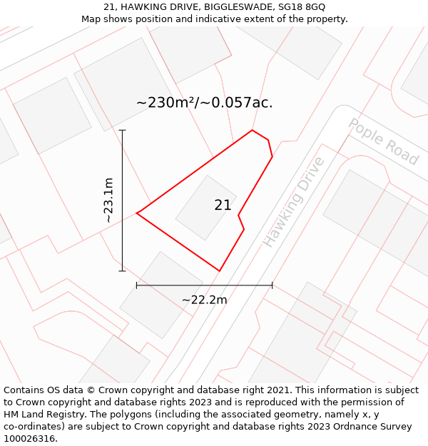 21, HAWKING DRIVE, BIGGLESWADE, SG18 8GQ: Plot and title map