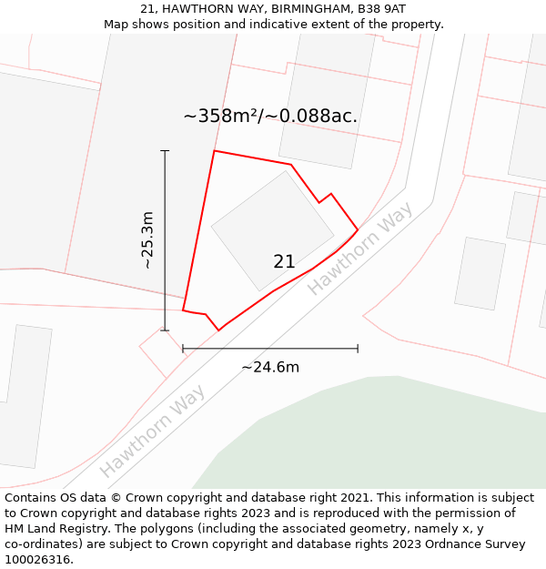 21, HAWTHORN WAY, BIRMINGHAM, B38 9AT: Plot and title map