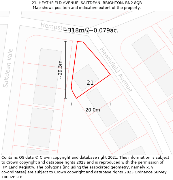 21, HEATHFIELD AVENUE, SALTDEAN, BRIGHTON, BN2 8QB: Plot and title map