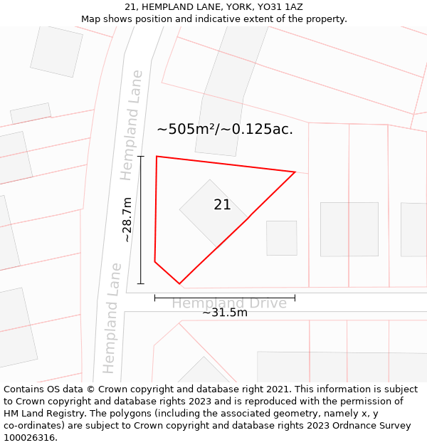 21, HEMPLAND LANE, YORK, YO31 1AZ: Plot and title map