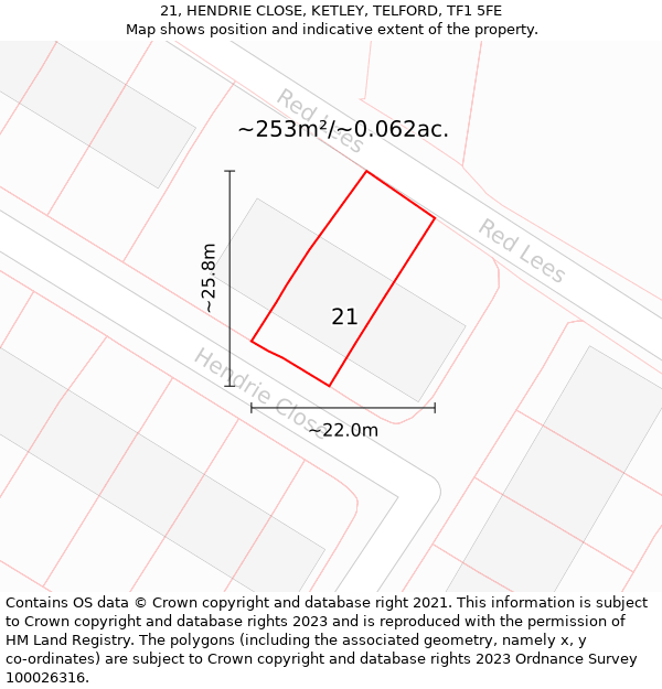 21, HENDRIE CLOSE, KETLEY, TELFORD, TF1 5FE: Plot and title map
