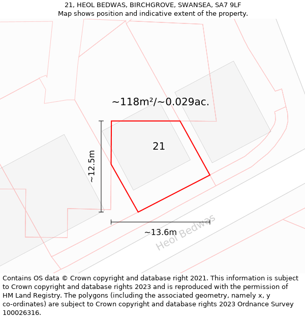 21, HEOL BEDWAS, BIRCHGROVE, SWANSEA, SA7 9LF: Plot and title map