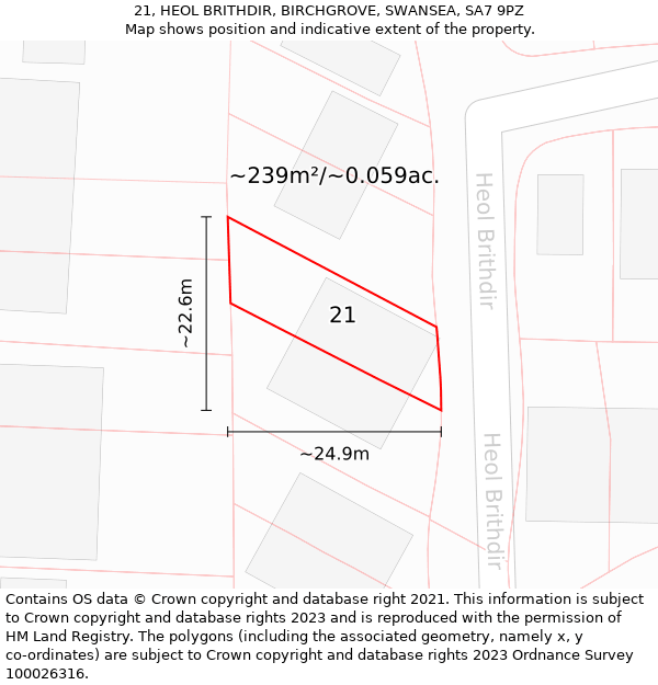 21, HEOL BRITHDIR, BIRCHGROVE, SWANSEA, SA7 9PZ: Plot and title map