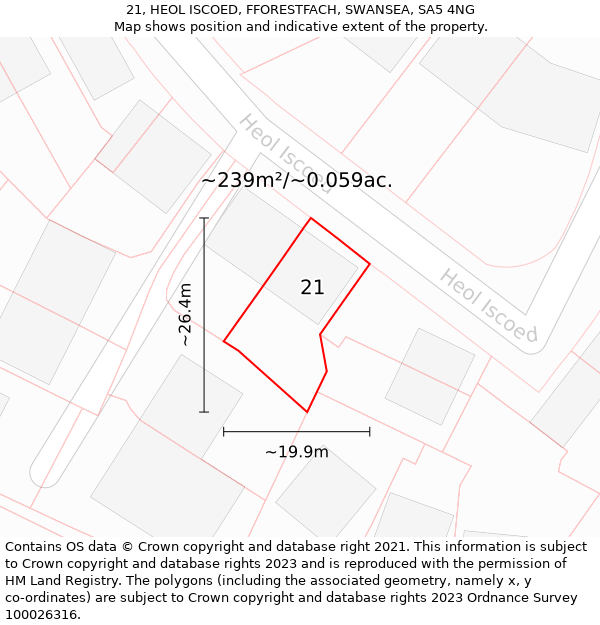 21, HEOL ISCOED, FFORESTFACH, SWANSEA, SA5 4NG: Plot and title map