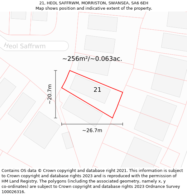 21, HEOL SAFFRWM, MORRISTON, SWANSEA, SA6 6EH: Plot and title map