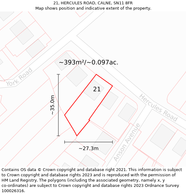 21, HERCULES ROAD, CALNE, SN11 8FR: Plot and title map