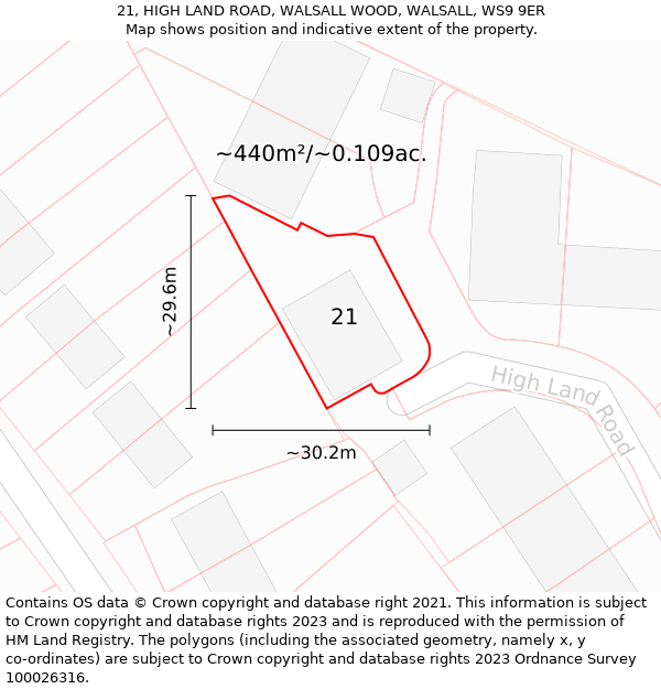 21, HIGH LAND ROAD, WALSALL WOOD, WALSALL, WS9 9ER: Plot and title map