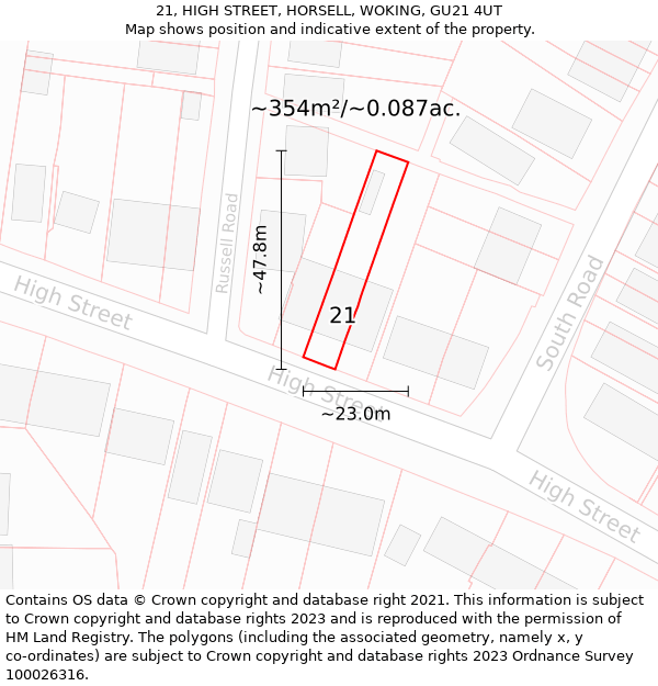 21, HIGH STREET, HORSELL, WOKING, GU21 4UT: Plot and title map