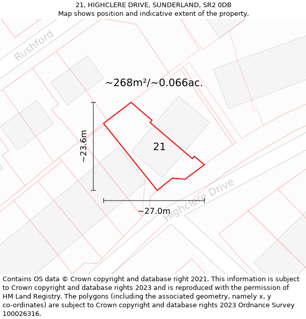 21, HIGHCLERE DRIVE, SUNDERLAND, SR2 0DB: Plot and title map