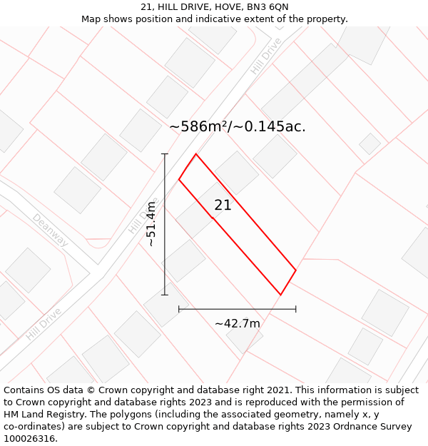 21, HILL DRIVE, HOVE, BN3 6QN: Plot and title map