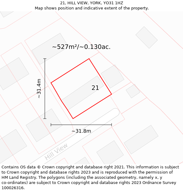 21, HILL VIEW, YORK, YO31 1HZ: Plot and title map