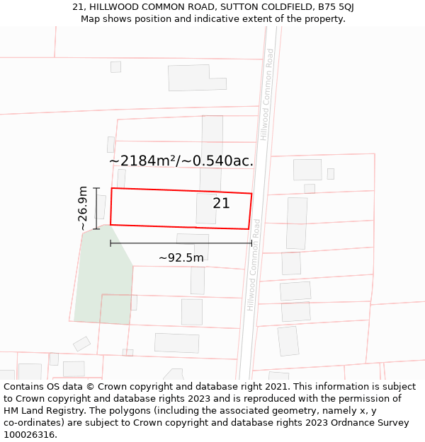 21, HILLWOOD COMMON ROAD, SUTTON COLDFIELD, B75 5QJ: Plot and title map