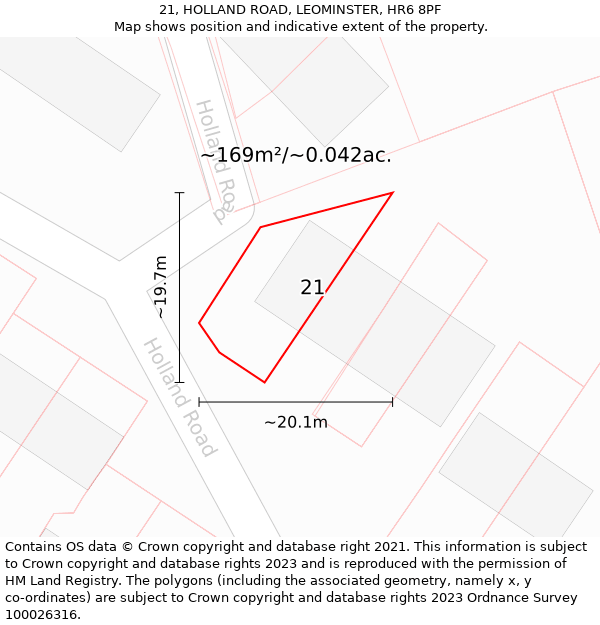 21, HOLLAND ROAD, LEOMINSTER, HR6 8PF: Plot and title map
