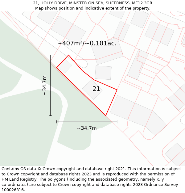 21, HOLLY DRIVE, MINSTER ON SEA, SHEERNESS, ME12 3GR: Plot and title map