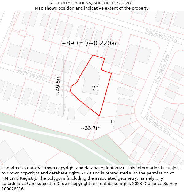21, HOLLY GARDENS, SHEFFIELD, S12 2DE: Plot and title map