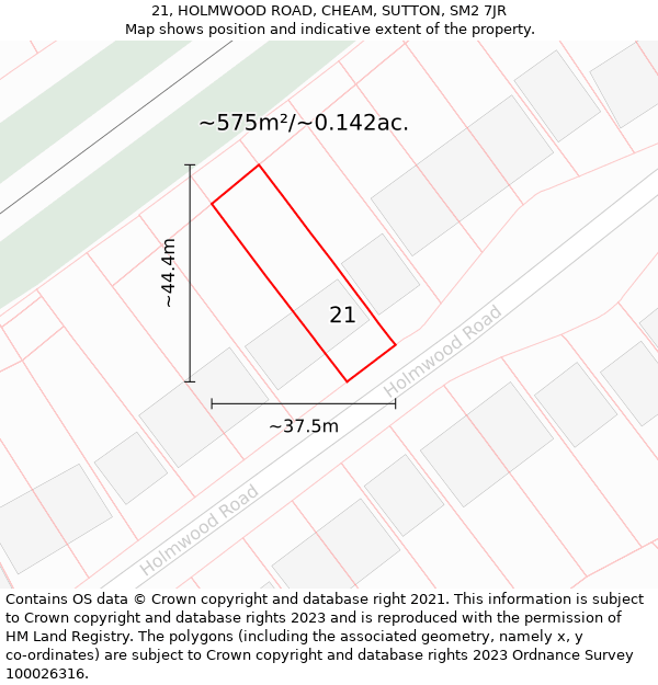 21, HOLMWOOD ROAD, CHEAM, SUTTON, SM2 7JR: Plot and title map