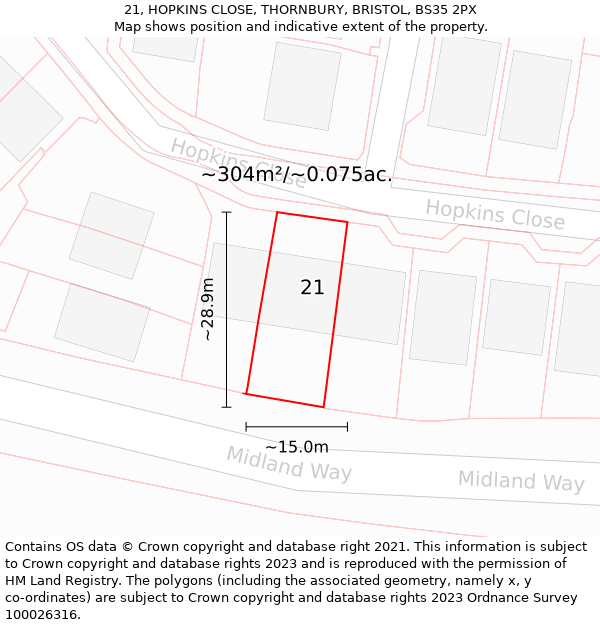 21, HOPKINS CLOSE, THORNBURY, BRISTOL, BS35 2PX: Plot and title map