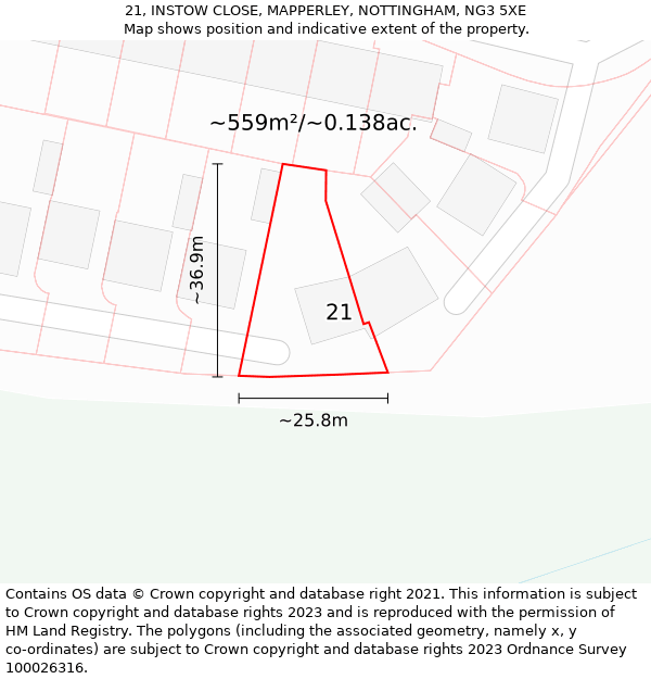 21, INSTOW CLOSE, MAPPERLEY, NOTTINGHAM, NG3 5XE: Plot and title map