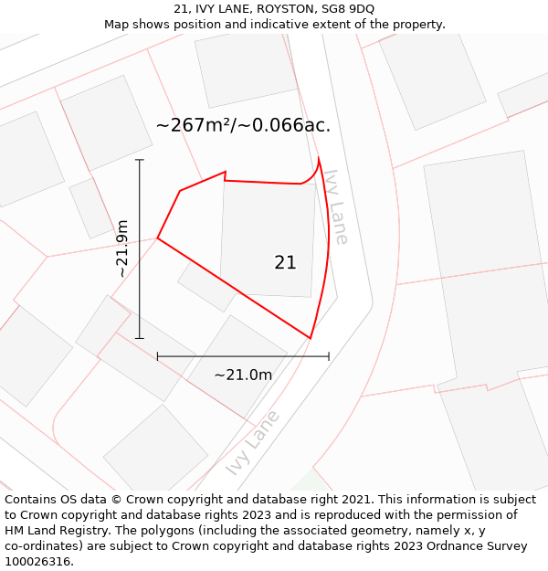 21, IVY LANE, ROYSTON, SG8 9DQ: Plot and title map