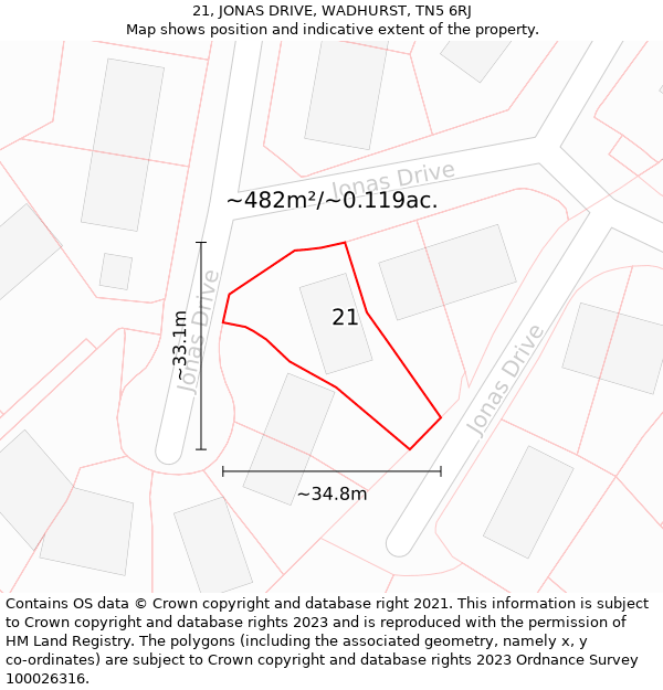 21, JONAS DRIVE, WADHURST, TN5 6RJ: Plot and title map