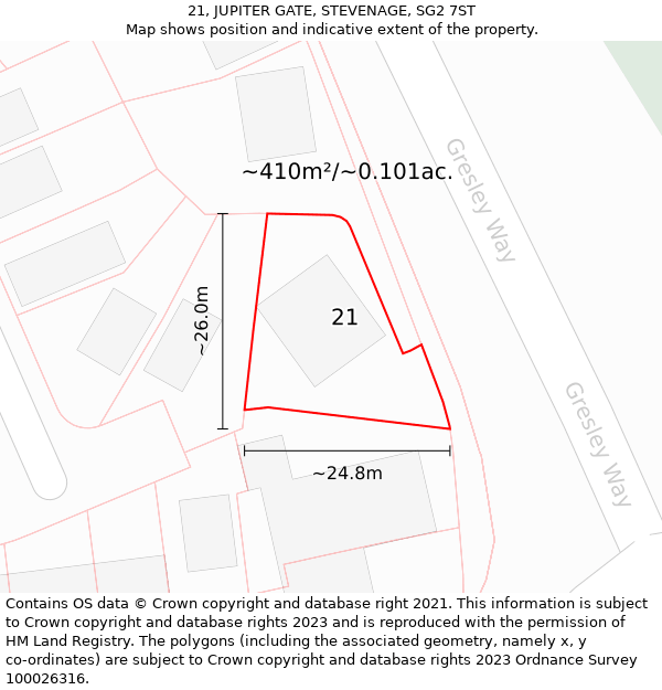 21, JUPITER GATE, STEVENAGE, SG2 7ST: Plot and title map