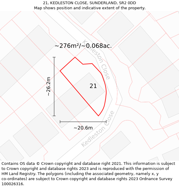 21, KEDLESTON CLOSE, SUNDERLAND, SR2 0DD: Plot and title map