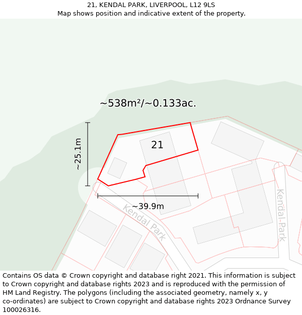 21, KENDAL PARK, LIVERPOOL, L12 9LS: Plot and title map