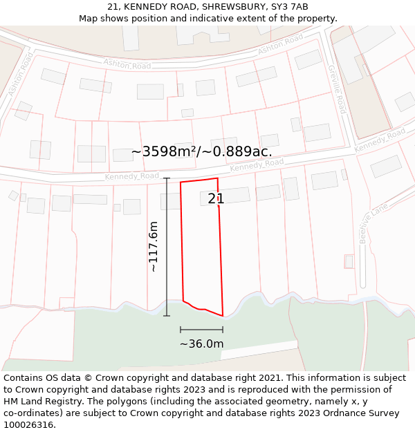 21, KENNEDY ROAD, SHREWSBURY, SY3 7AB: Plot and title map