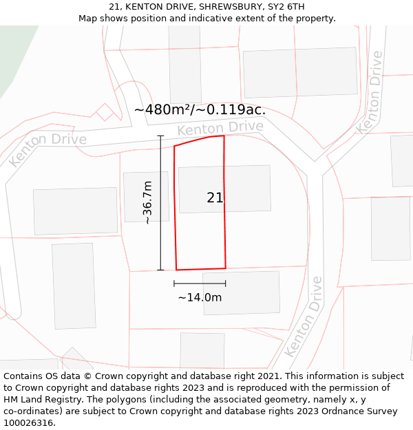 21, KENTON DRIVE, SHREWSBURY, SY2 6TH: Plot and title map