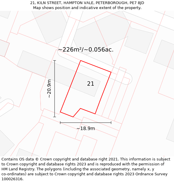 21, KILN STREET, HAMPTON VALE, PETERBOROUGH, PE7 8JD: Plot and title map