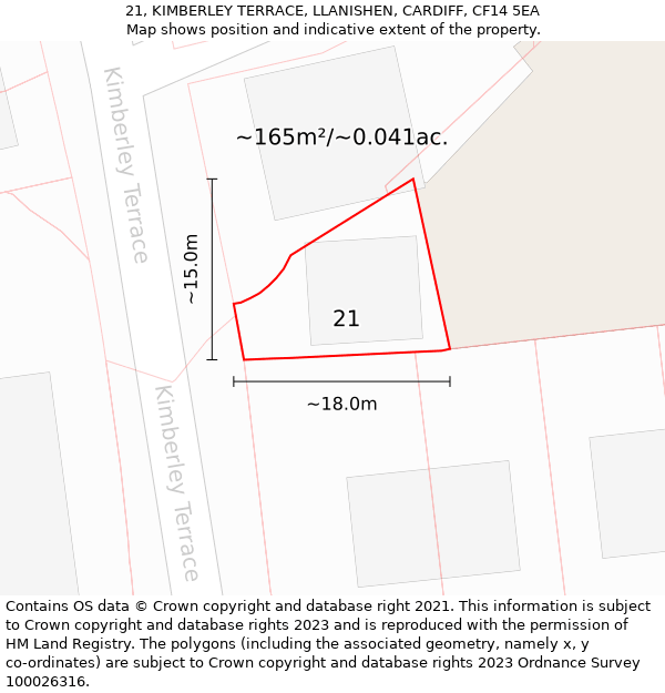 21, KIMBERLEY TERRACE, LLANISHEN, CARDIFF, CF14 5EA: Plot and title map