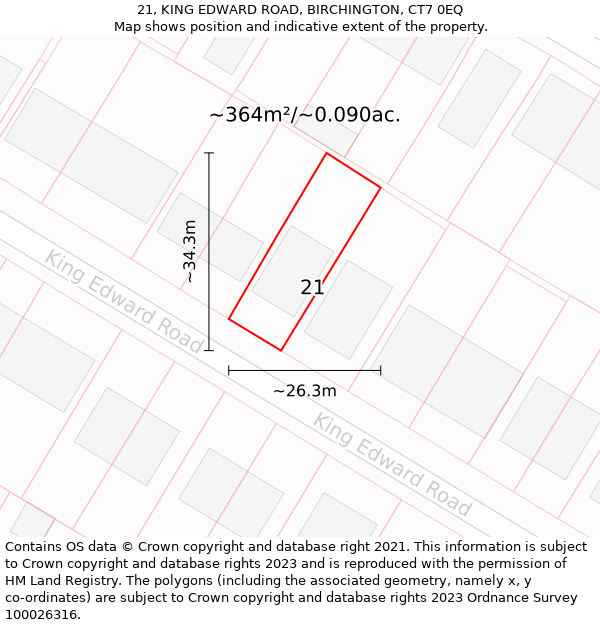 21, KING EDWARD ROAD, BIRCHINGTON, CT7 0EQ: Plot and title map