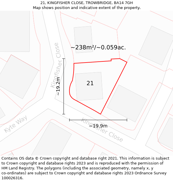 21, KINGFISHER CLOSE, TROWBRIDGE, BA14 7GH: Plot and title map