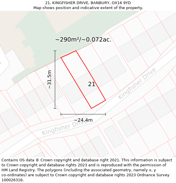 21, KINGFISHER DRIVE, BANBURY, OX16 9YD: Plot and title map