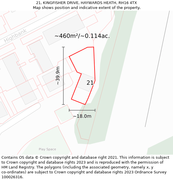 21, KINGFISHER DRIVE, HAYWARDS HEATH, RH16 4TX: Plot and title map