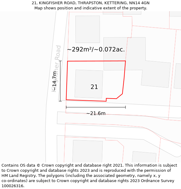 21, KINGFISHER ROAD, THRAPSTON, KETTERING, NN14 4GN: Plot and title map