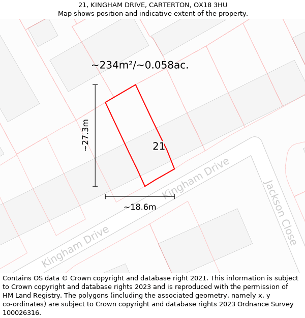 21, KINGHAM DRIVE, CARTERTON, OX18 3HU: Plot and title map