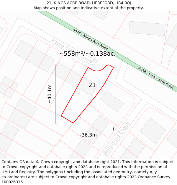 21, KINGS ACRE ROAD, HEREFORD, HR4 0QJ: Plot and title map