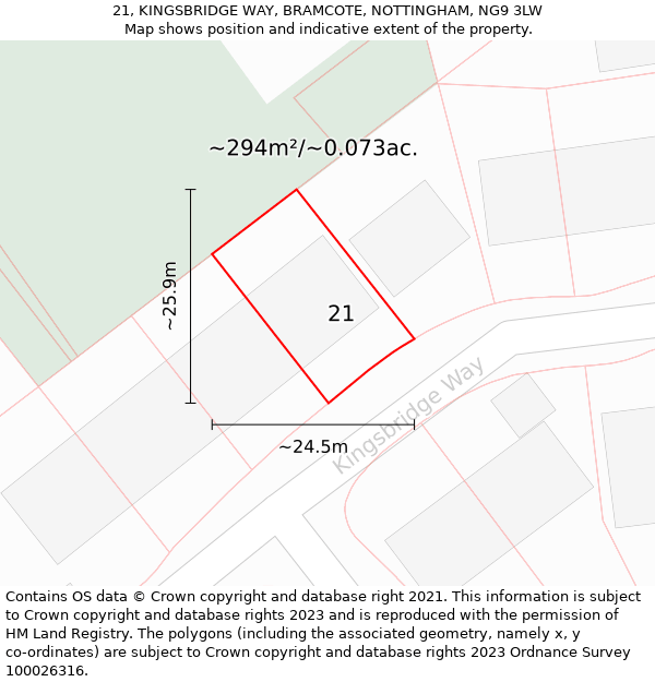 21, KINGSBRIDGE WAY, BRAMCOTE, NOTTINGHAM, NG9 3LW: Plot and title map