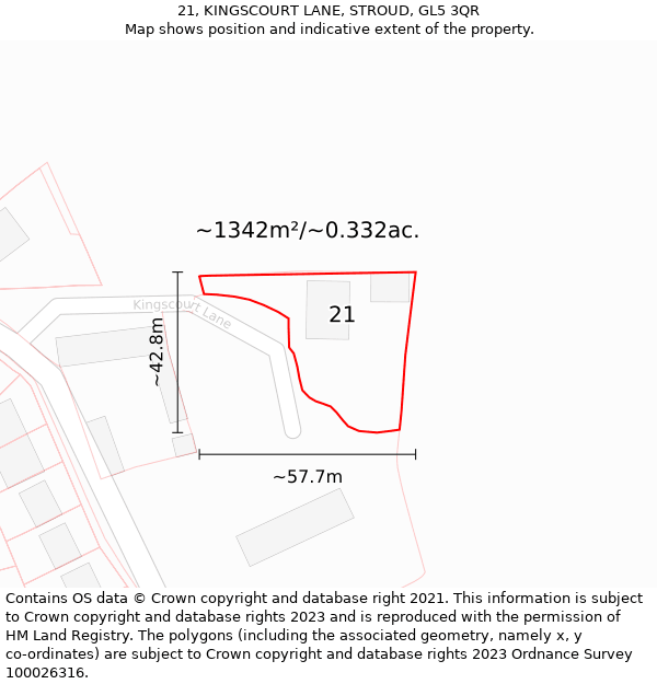 21, KINGSCOURT LANE, STROUD, GL5 3QR: Plot and title map