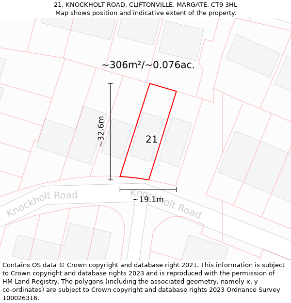 21, KNOCKHOLT ROAD, CLIFTONVILLE, MARGATE, CT9 3HL: Plot and title map