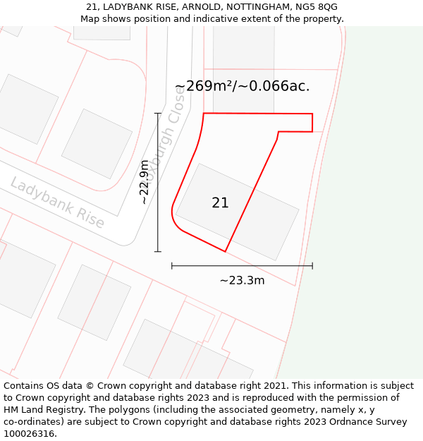 21, LADYBANK RISE, ARNOLD, NOTTINGHAM, NG5 8QG: Plot and title map