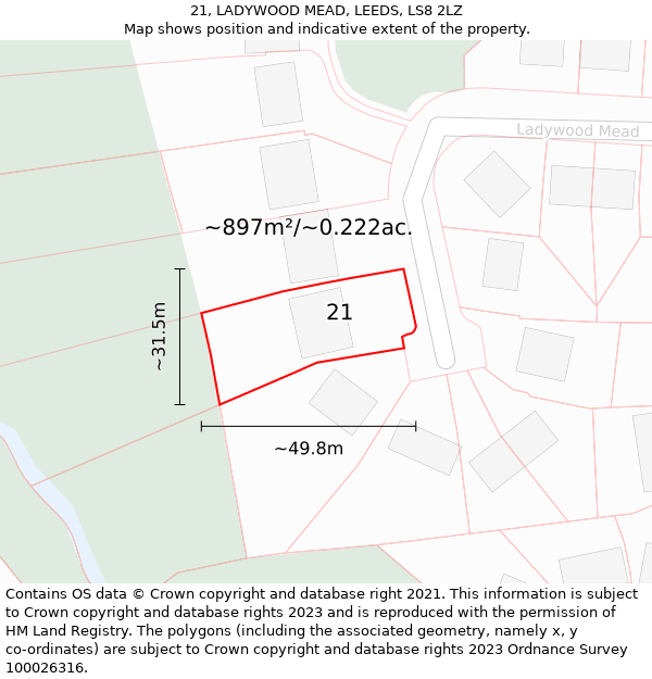 21, LADYWOOD MEAD, LEEDS, LS8 2LZ: Plot and title map