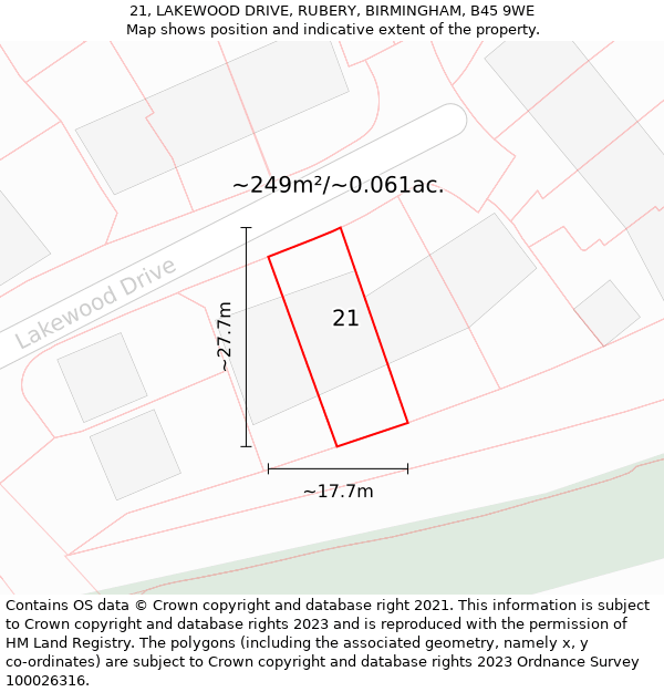 21, LAKEWOOD DRIVE, RUBERY, BIRMINGHAM, B45 9WE: Plot and title map